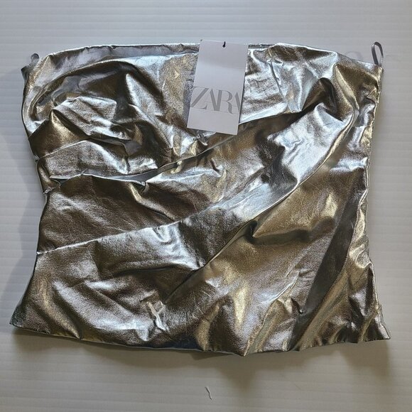 - ZARA METALLIC POPLIN TOP SILVER SIZE M | 4661/020 - Picture 10 of 10